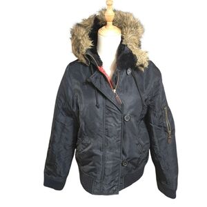 Old Navy Black Vintage Fur-Trimmed Hooded Jacket